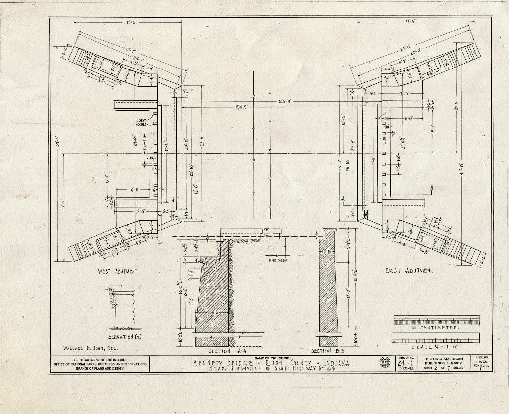 Blueprint East Abutment, West Abutment - Kennedy Bridge, Spanning Flat Rock River at State Route 44, Rushville, Rush County, in