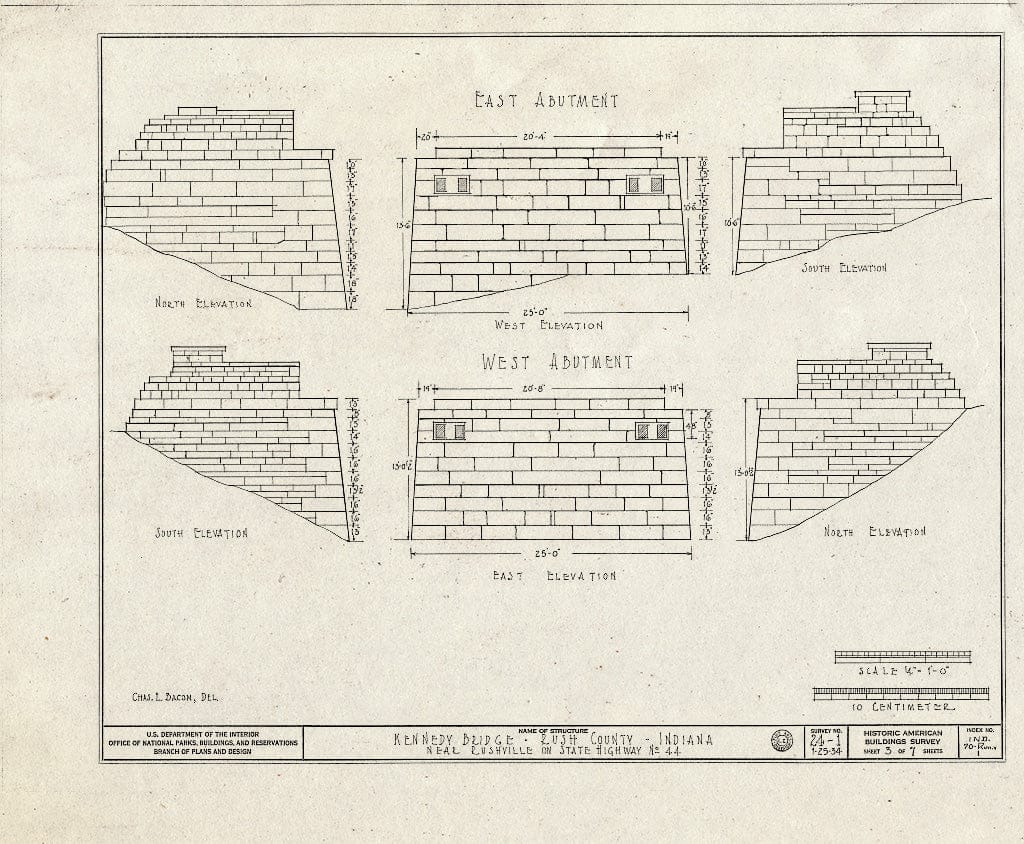 Blueprint East Abutment, West Abument - Kennedy Bridge, Spanning Flat Rock River at State Route 44, Rushville, Rush County, in