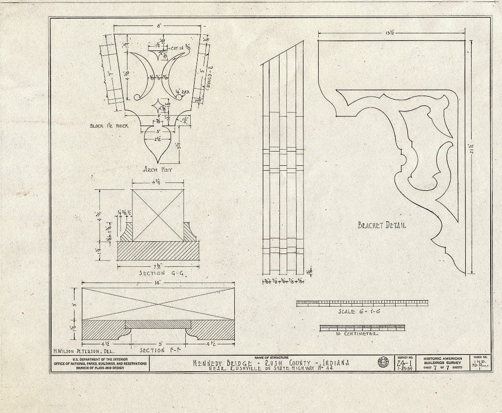 Blueprint Arch Key, Bracket Detail, Sections - Kennedy Bridge, Spanning Flat Rock River at State Route 44, Rushville, Rush County, in