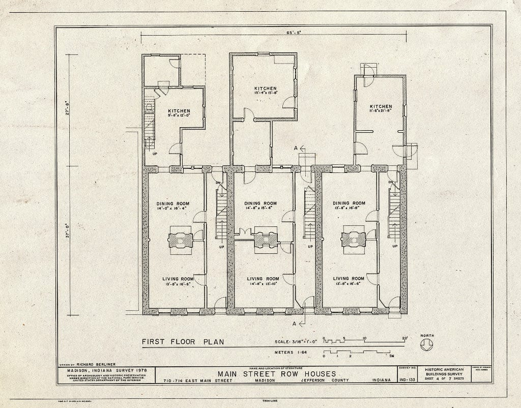 Blueprint First Floor Plan - 710-714 East Main Street (Row Houses), Madison, Jefferson County, in