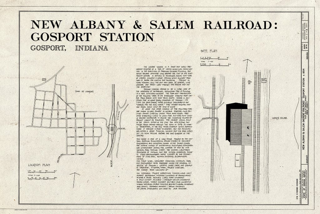 Blueprint Cover Sheet with Location and site Plans - New Albany & Salem Railroad, North Street, Gosport, Owen County, in