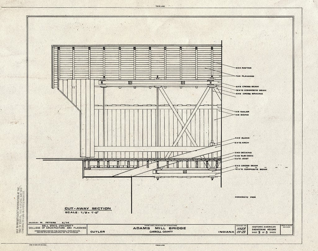 Blueprint Cut-Away Section - Adams Mill Bridge, Spanning Wildcat Creek at County Road 50, Cutler, Carroll County, in