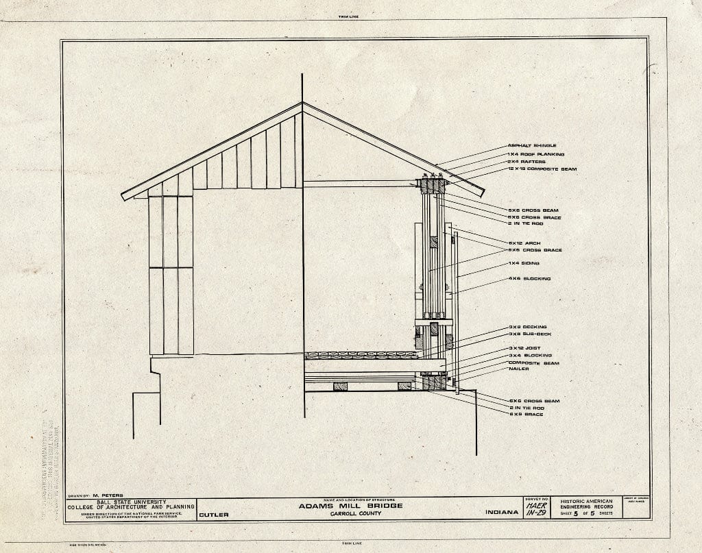 Blueprint Elevation, Section - Adams Mill Bridge, Spanning Wildcat Creek at County Road 50, Cutler, Carroll County, in