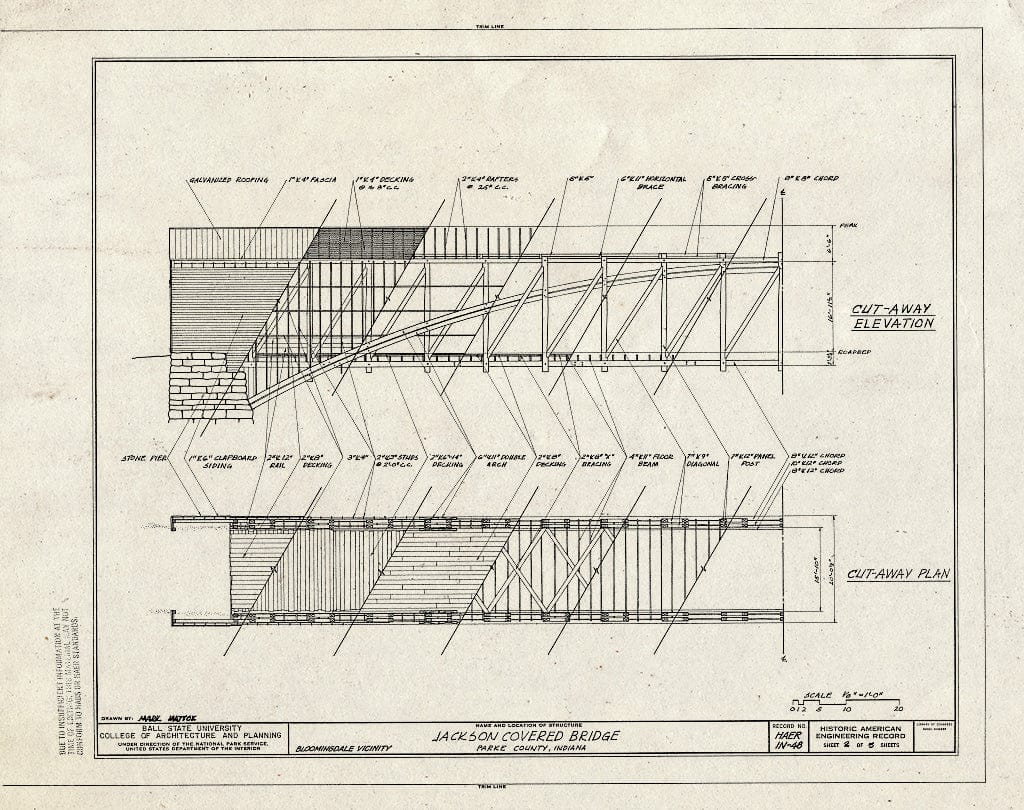 Blueprint Cut-Away Elevation and Plan - Jackson Covered Bridge, Spanning Sugar Creek, CR 775N (Changed from Spanning Sugar Creek), Bloomingdale, Parke County, in