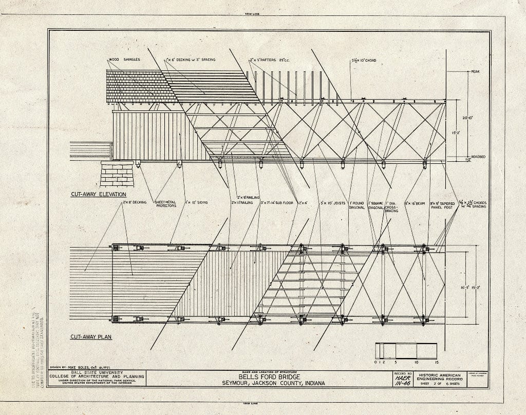 Blueprint Cut-Away Elevation, Cut-Away Plan - Bells Ford Bridge, Spanning East Fork White River at State Route 258, Seymour, Jackson County, in