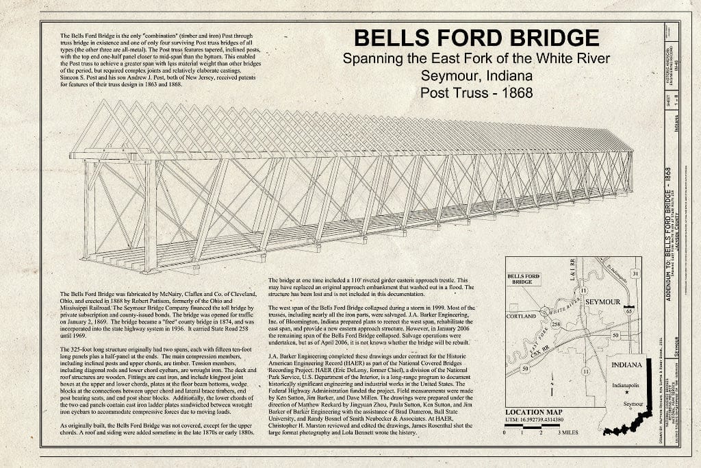 Blueprint Bells Ford Bridge - Bells Ford Bridge, Spanning East Fork White River at State Route 258, Seymour, Jackson County, in