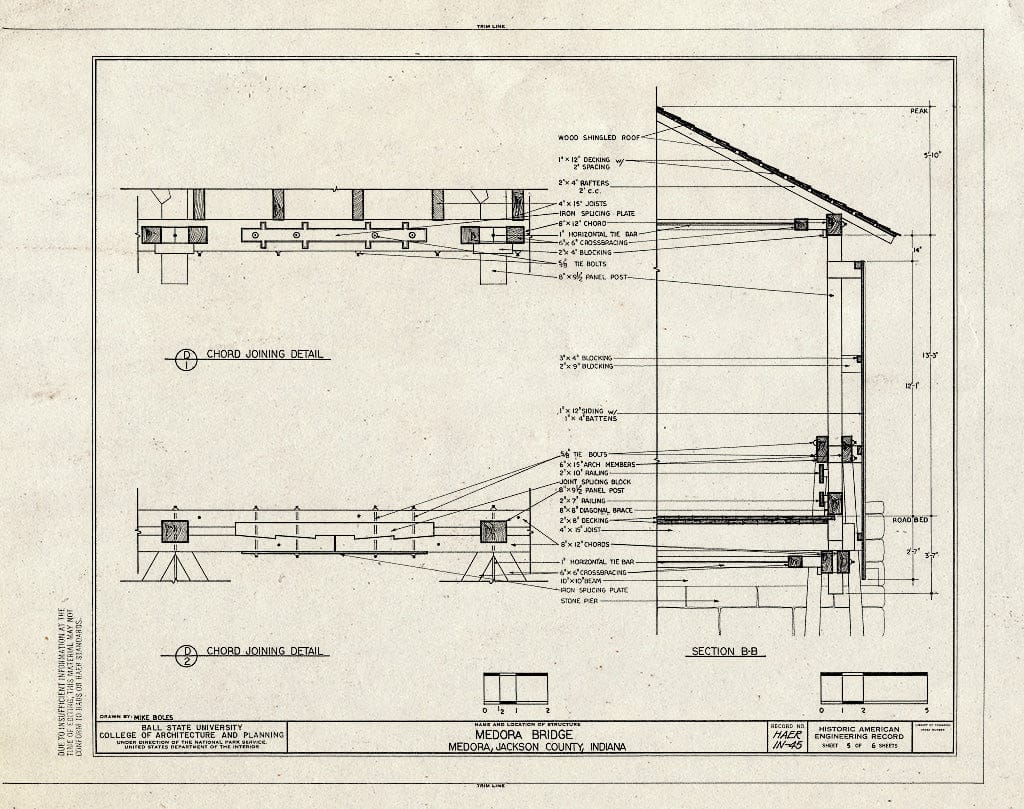 Blueprint Chord Joining Details, Section B-B - Medora Bridge, Spanning East Fork of White River at State Route 235, Medora, Jackson County, in