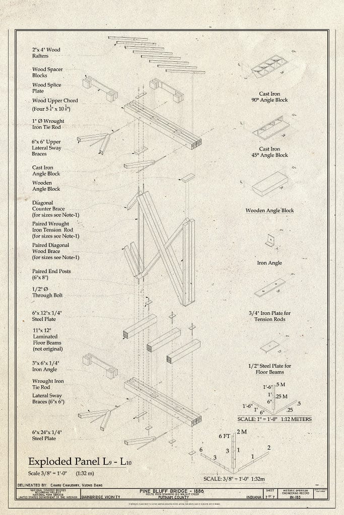 Blueprint Exploded Panel - Pine Bluff Bridge, Spanning Big Walnut Creek, CR 950N, Bainbridge, Putnam County, in