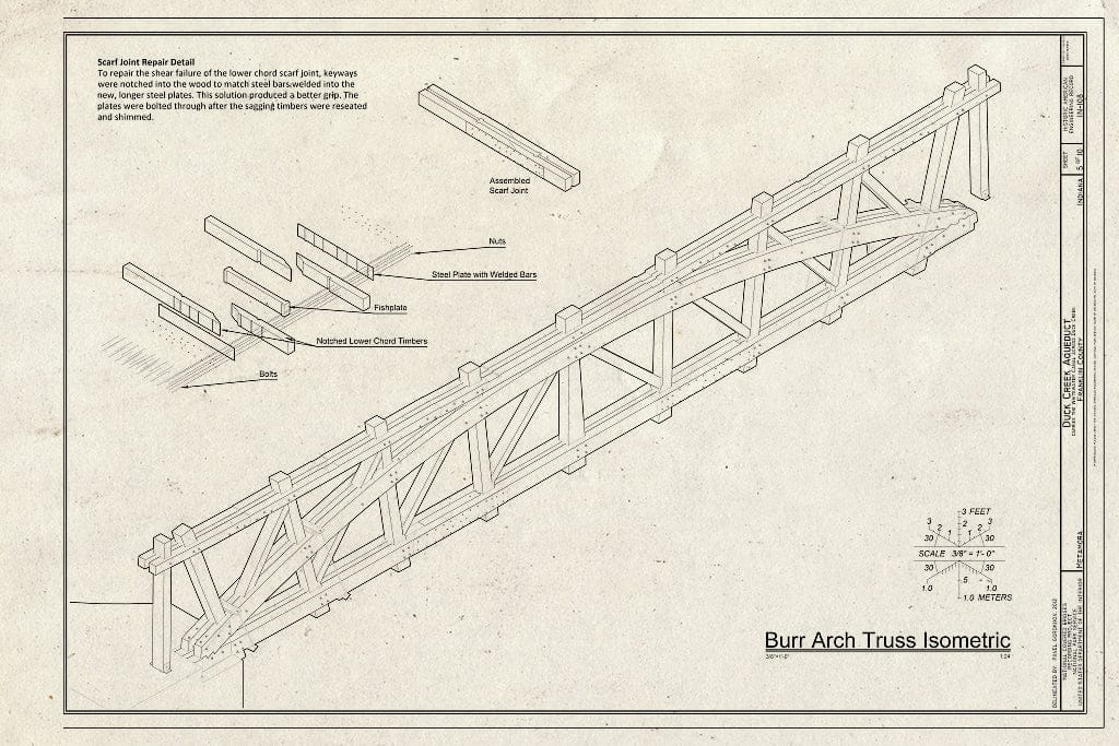 Blueprint Burr Arch Truss Isometric - Duck Creek Aqueduct, Spanning Duck Creek at Whitewater Canal, Metamora, Franklin County, in