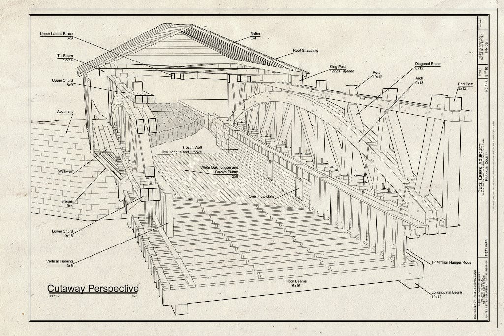 Blueprint Cutaway Perspective - Duck Creek Aqueduct, Spanning Duck Creek at Whitewater Canal, Metamora, Franklin County, in