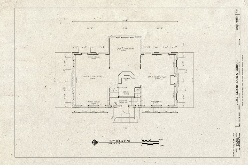 Blueprint First Floor Plan - Grace Keiser Maring Library, 1808 South Madison Street, Muncie, Delaware County, in