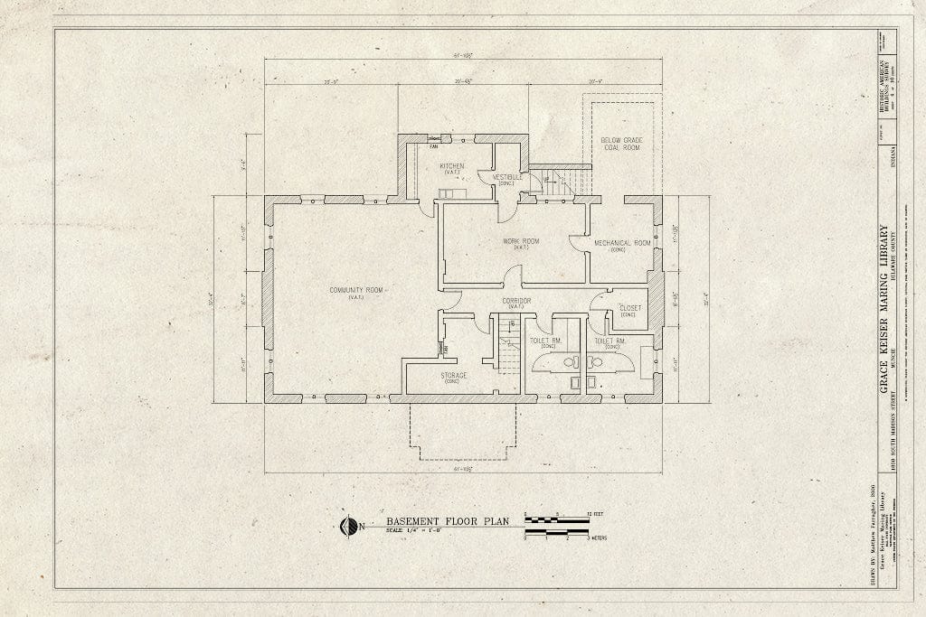 Blueprint Basement Floor Plan - Grace Keiser Maring Library, 1808 South Madison Street, Muncie, Delaware County, in