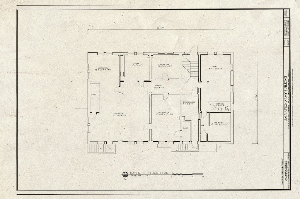 Blueprint Basement Floor Plan - Salvation Army Building, 600 South Mulberry Street, Muncie, Delaware County, in