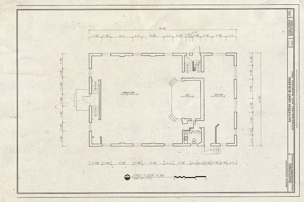 Blueprint First Floor Plan - Salvation Army Building, 600 South Mulberry Street, Muncie, Delaware County, in