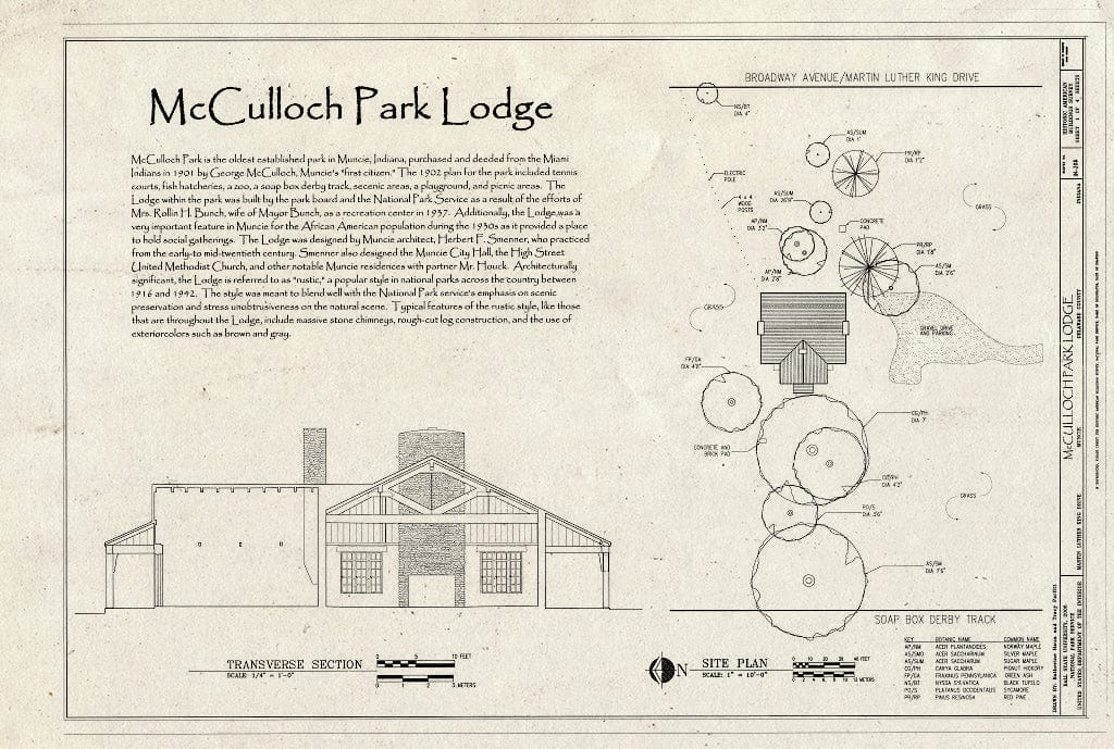 Blueprint Cover Sheet & Site Plan - McCullough Park Lodge, Broadway Avenue & Martin Luther King Drive, Muncie, Delaware County, in