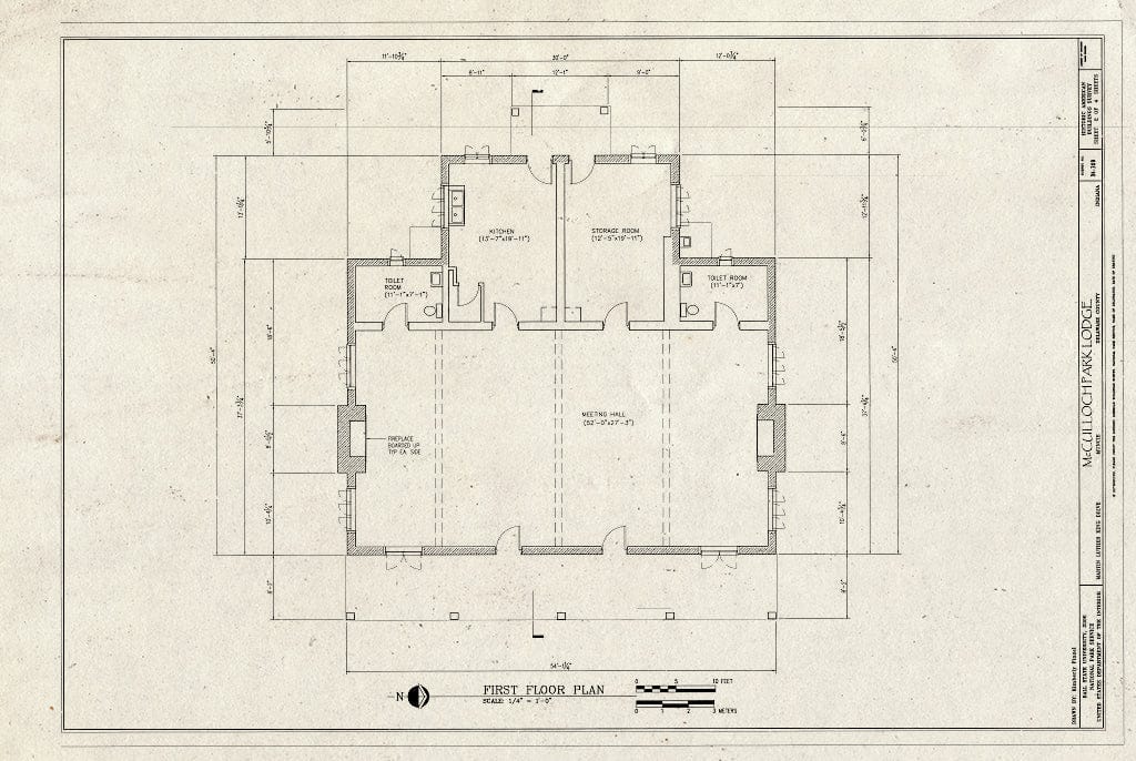 Blueprint First Floor Plan - McCullough Park Lodge, Broadway Avenue & Martin Luther King Drive, Muncie, Delaware County, in