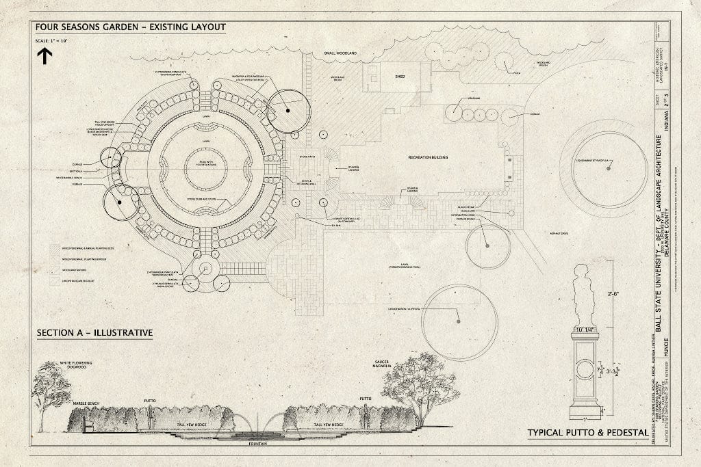 Blueprint Four Seasons Garden - Existing Layout - The Four Seasons Garden, Oldfields, 4000 Michigan Road, Indianapolis, Marion County, in