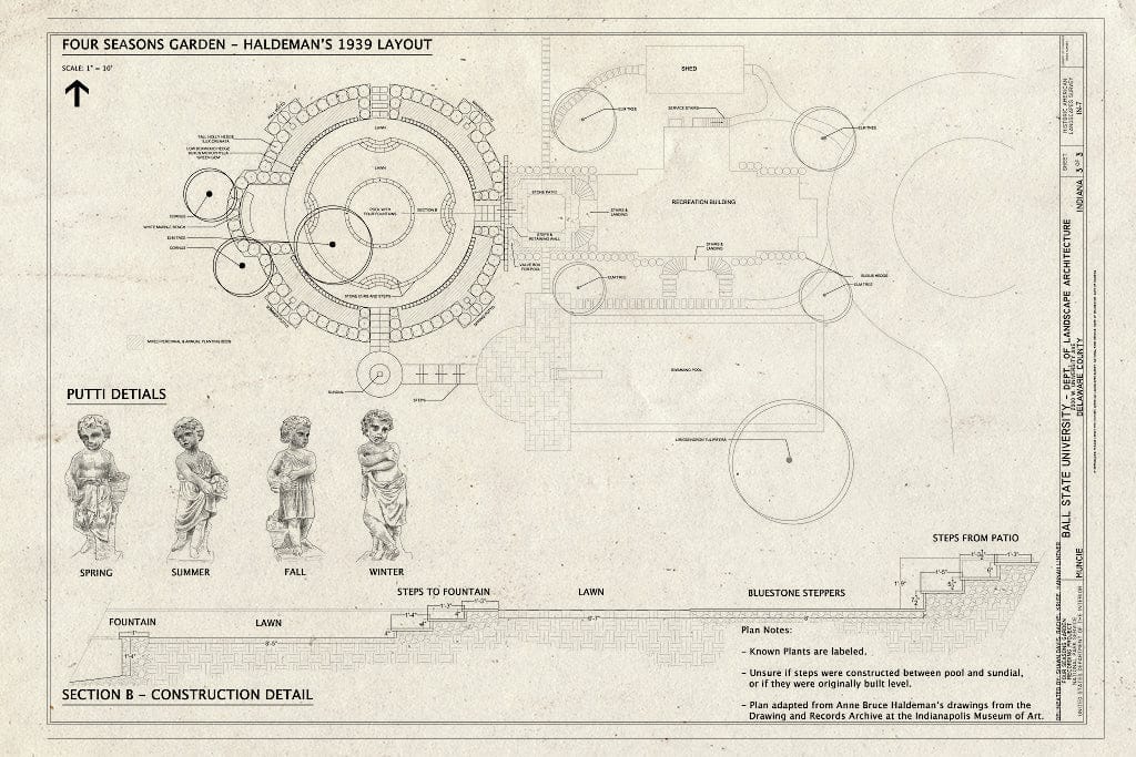 Blueprint Four Seasons Garden - Haldeman's 1939 Layout - The Four Seasons Garden, Oldfields, 4000 Michigan Road, Indianapolis, Marion County, in