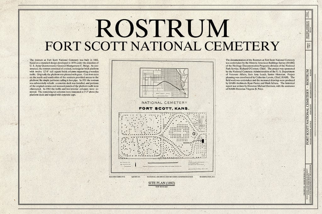 Blueprint 1. Site Plan - Fort Scott National Cemetery, Rostrum, 900 East National Avenue, Fort Scott, Bourbon County, KS