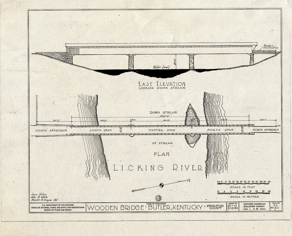 Blueprint East Elevation, Span - Wood-Covered Bridge, Spanning Main Licking River, Butler, Pendleton County, KY