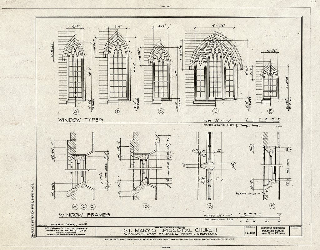 Blueprint HABS LA,63-WEY,1- (Sheet 9 of 10) - St. Mary's Episcopal Church, Near LA Highway 66, Weyanoke, West Feliciana Parish, LA