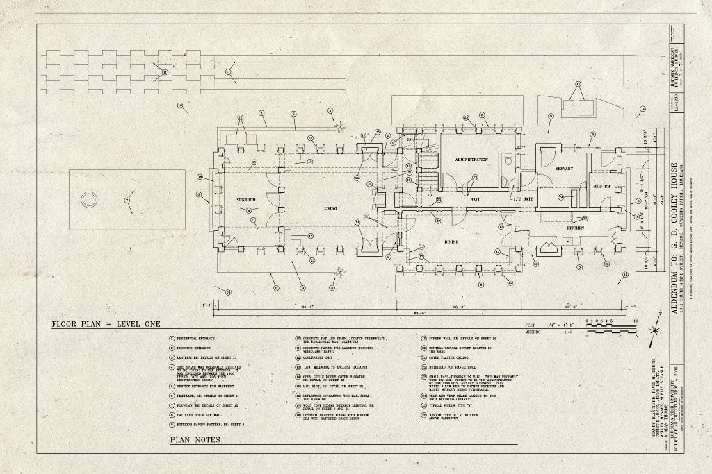 Blueprint Floor Plan - Level One - G. B. Cooley House, 1011 South Grand Street, Monroe, Ouachita Parish, LA