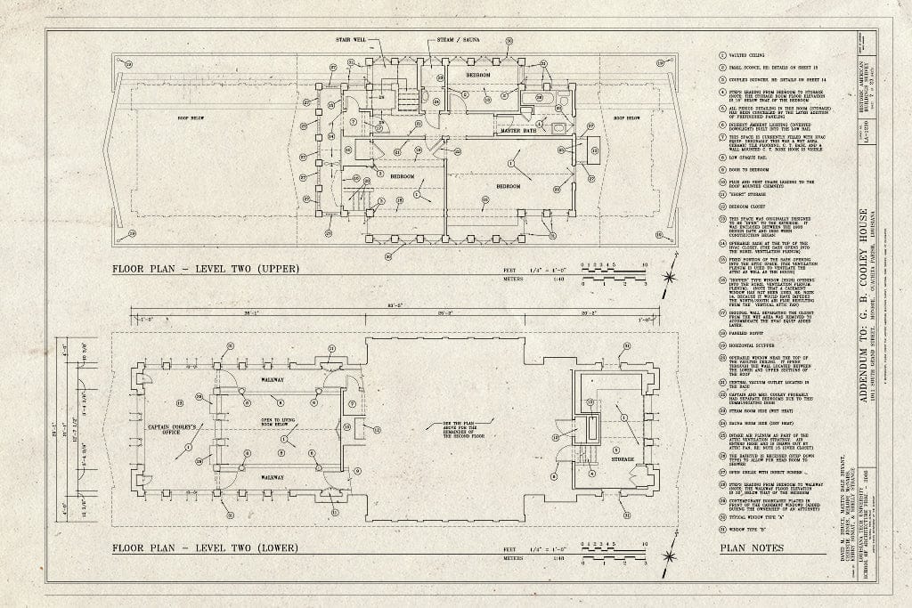 Blueprint Floor Plan - Level Two (Upper & Lower) - G. B. Cooley House, 1011 South Grand Street, Monroe, Ouachita Parish, LA