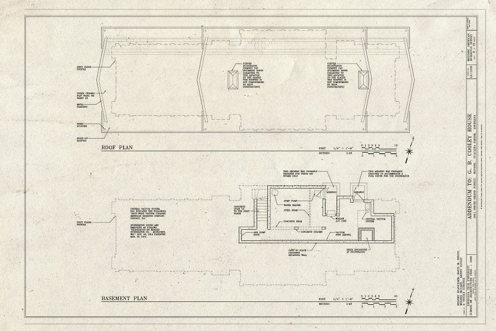 Blueprint Basement and Roof Plans - G. B. Cooley House, 1011 South Grand Street, Monroe, Ouachita Parish, LA