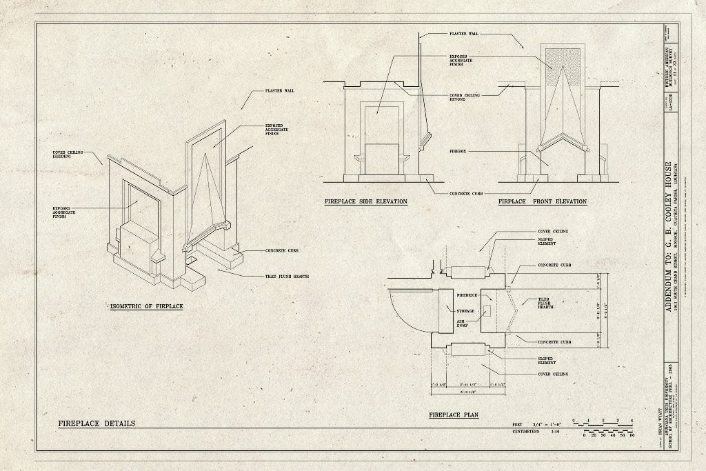 Blueprint Fireplace Details - G. B. Cooley House, 1011 South Grand Street, Monroe, Ouachita Parish, LA