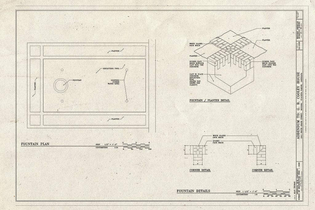 Blueprint Fountain Plan and Details - G. B. Cooley House, 1011 South Grand Street, Monroe, Ouachita Parish, LA