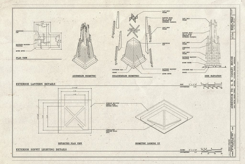 Blueprint Exterior Lantern Details and Exterior Soffit Lighting Details - G. B. Cooley House, 1011 South Grand Street, Monroe, Ouachita Parish, LA