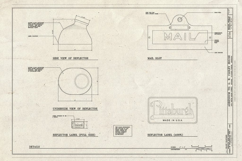 Blueprint Details of Reflector and Mail Slot - G. B. Cooley House, 1011 South Grand Street, Monroe, Ouachita Parish, LA