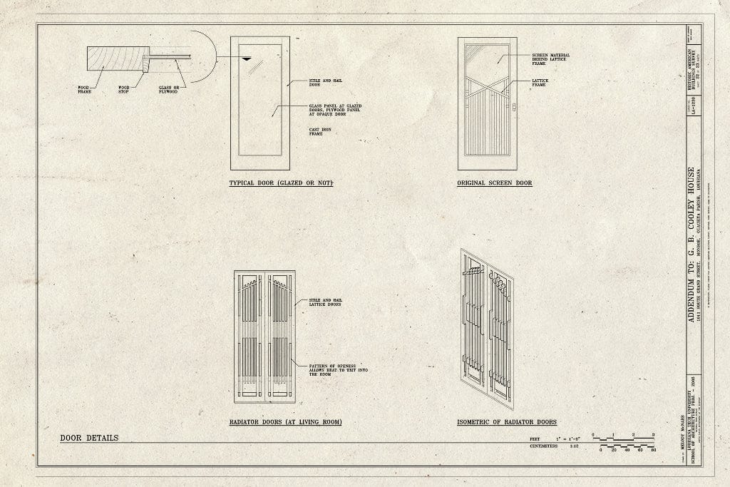 Blueprint Door Details - G. B. Cooley House, 1011 South Grand Street, Monroe, Ouachita Parish, LA