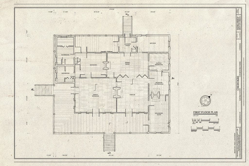 Blueprint First Floor Plan - Cherokee Plantation, Highway 494, Natchez, Natchitoches Parish, LA