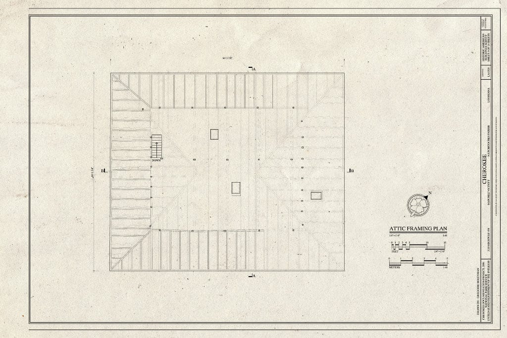 Blueprint attic framing Plan - Cherokee Plantation, Highway 494, Natchez, Natchitoches Parish, LA