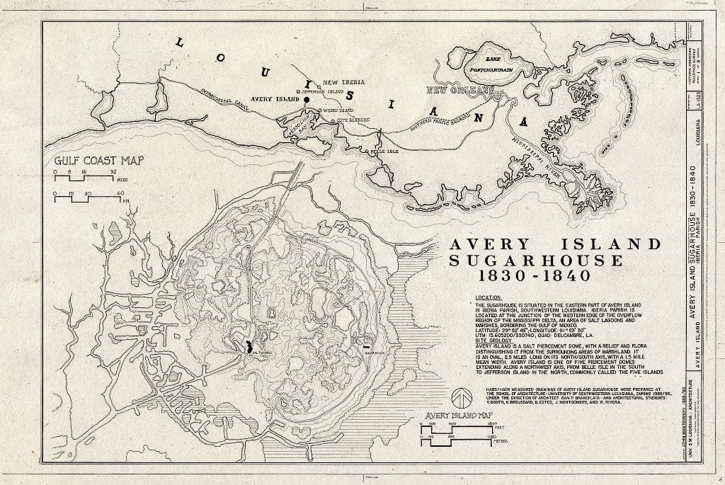 Blueprint Cover Sheet with map - Avery Island Sugarhouse, Avery Island, Iberia Parish, LA