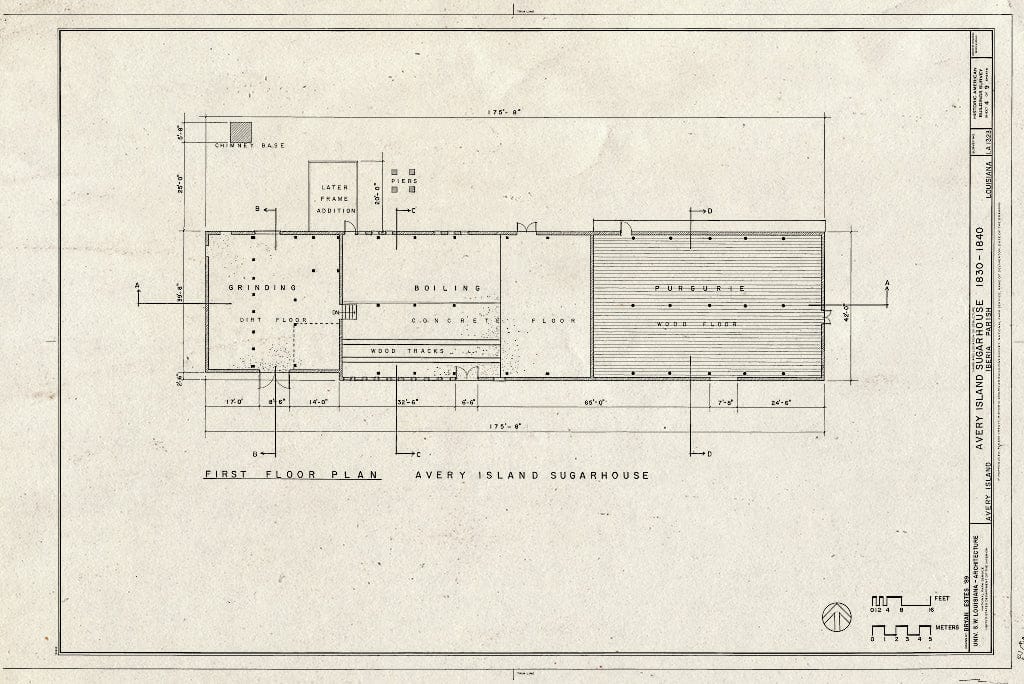 Blueprint First Floor Plan - Avery Island Sugarhouse, Avery Island, Iberia Parish, LA