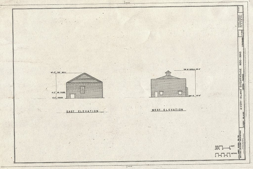 Blueprint East and west elevations - Avery Island Sugarhouse, Avery Island, Iberia Parish, LA