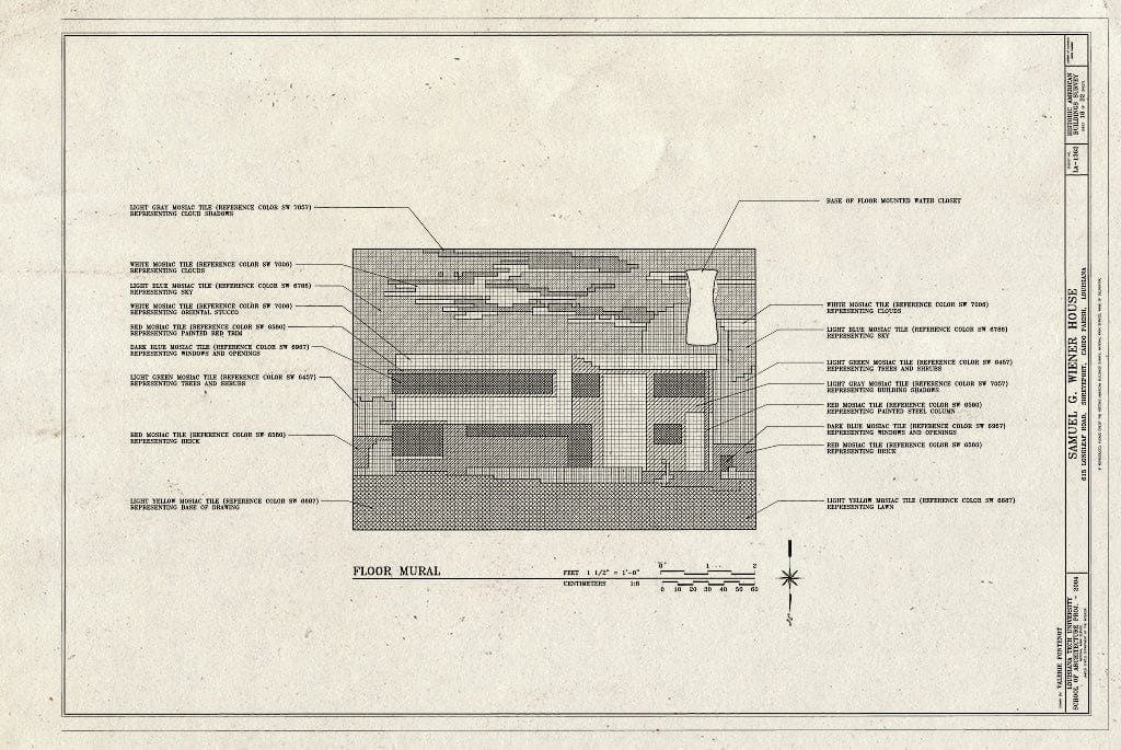 Blueprint Floor Mural - Samuel G. Wiener House, 615 Longleaf Road, Shreveport, Caddo Parish, LA