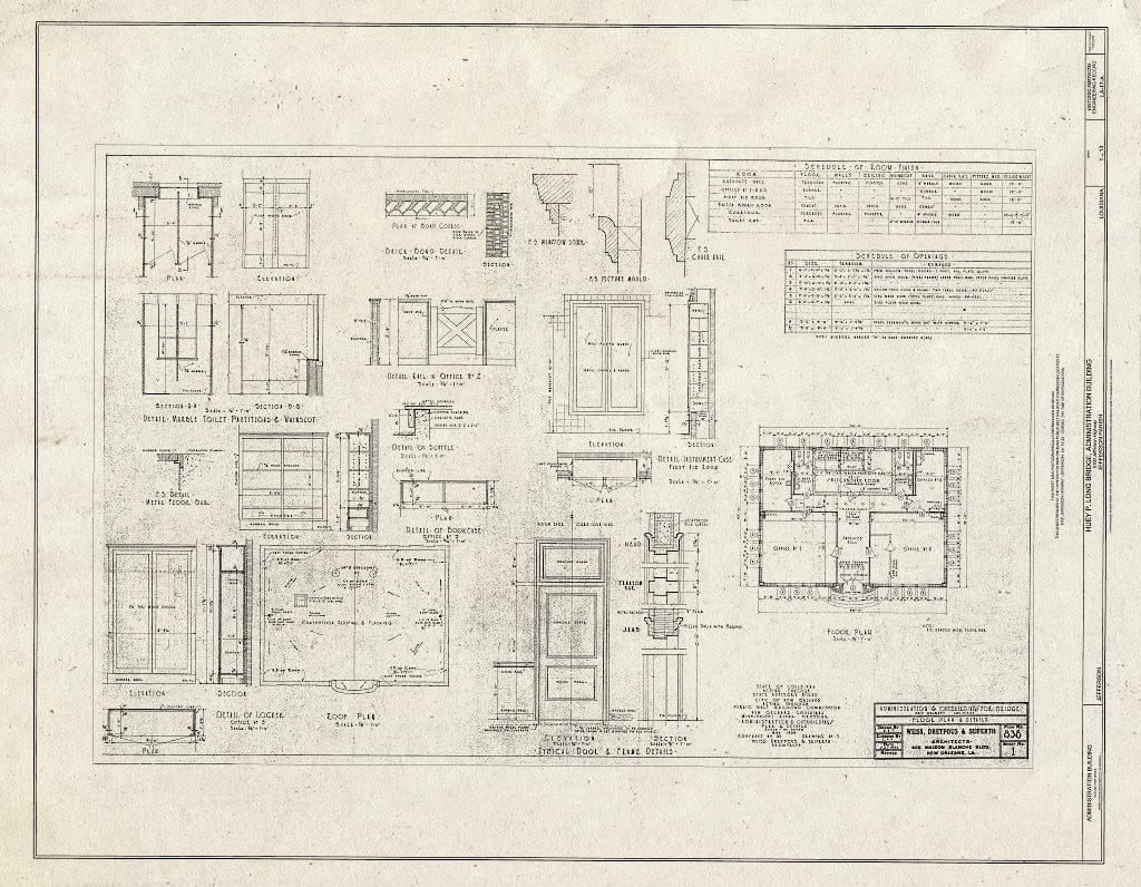 Blueprint Floor Plan & Details - Huey P. Long Bridge, Administration Building, 5100 Jefferson Highway, Jefferson, Jefferson Parish, LA