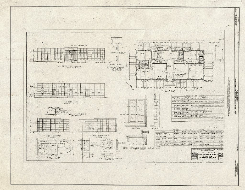 Blueprint Elevations, Plans & Details - Huey P. Long Bridge, Administration Building, 5100 Jefferson Highway, Jefferson, Jefferson Parish, LA