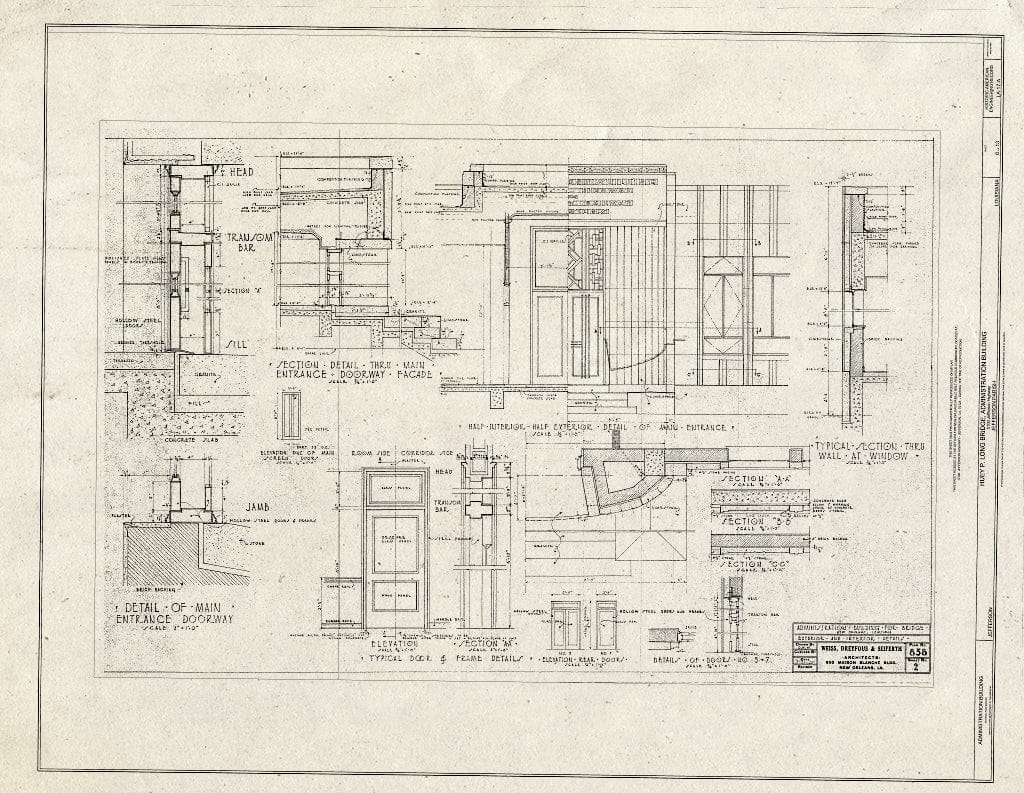 Blueprint Exterior & Interior, Details - Huey P. Long Bridge, Administration Building, 5100 Jefferson Highway, Jefferson, Jefferson Parish, LA