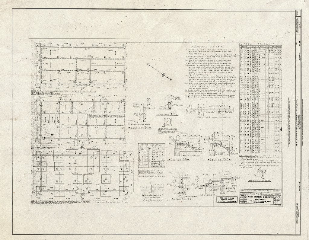 Blueprint Framing Plans - Huey P. Long Bridge, Administration Building, 5100 Jefferson Highway, Jefferson, Jefferson Parish, LA