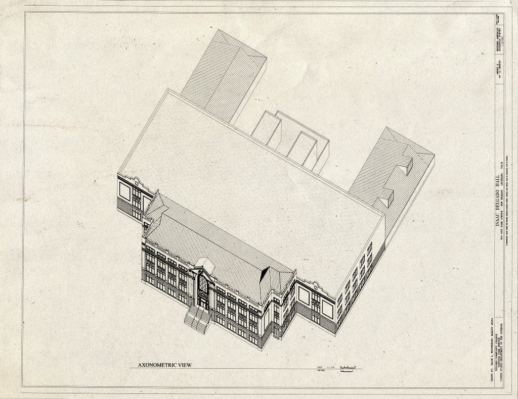 Blueprint Axonometric View - Isaac Delgado Hall, Delgado Community College, 615 City Park Avenue, New Orleans, Orleans Parish, LA