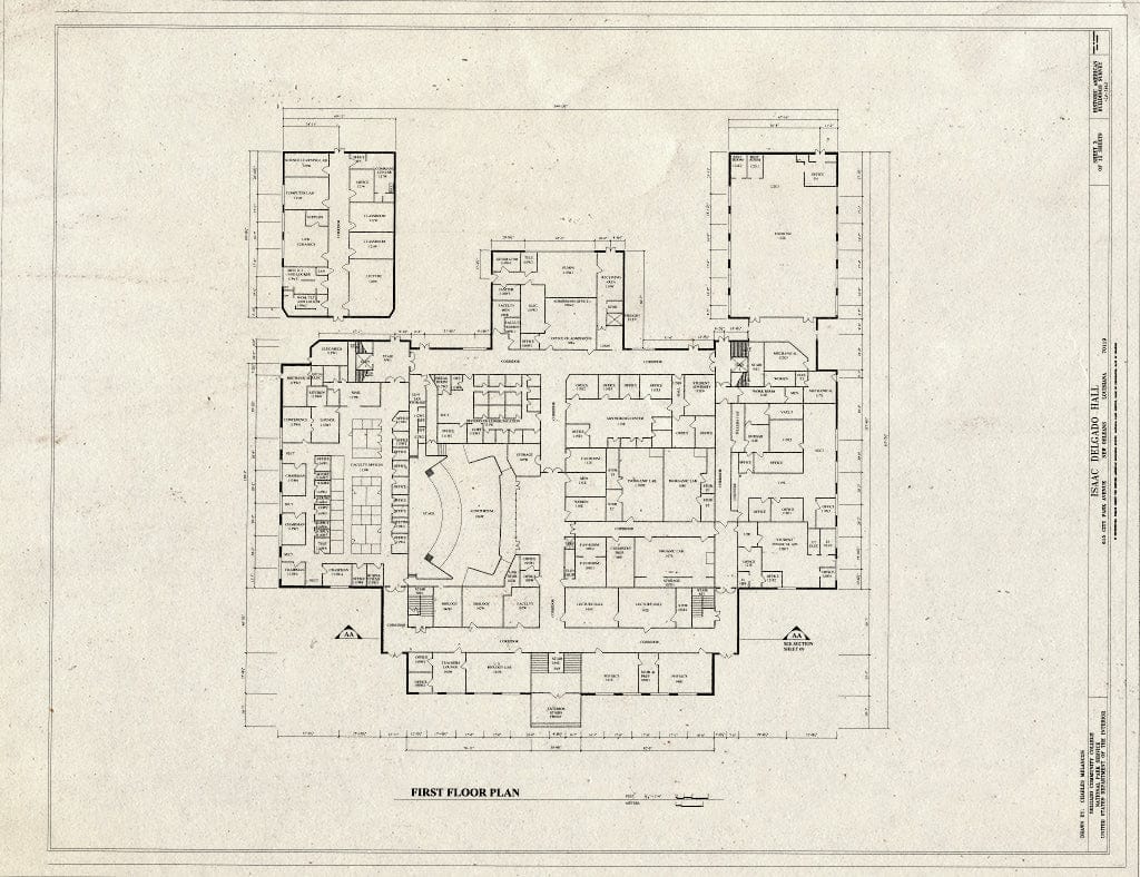 Blueprint First Floor Plan - Isaac Delgado Hall, Delgado Community College, 615 City Park Avenue, New Orleans, Orleans Parish, LA