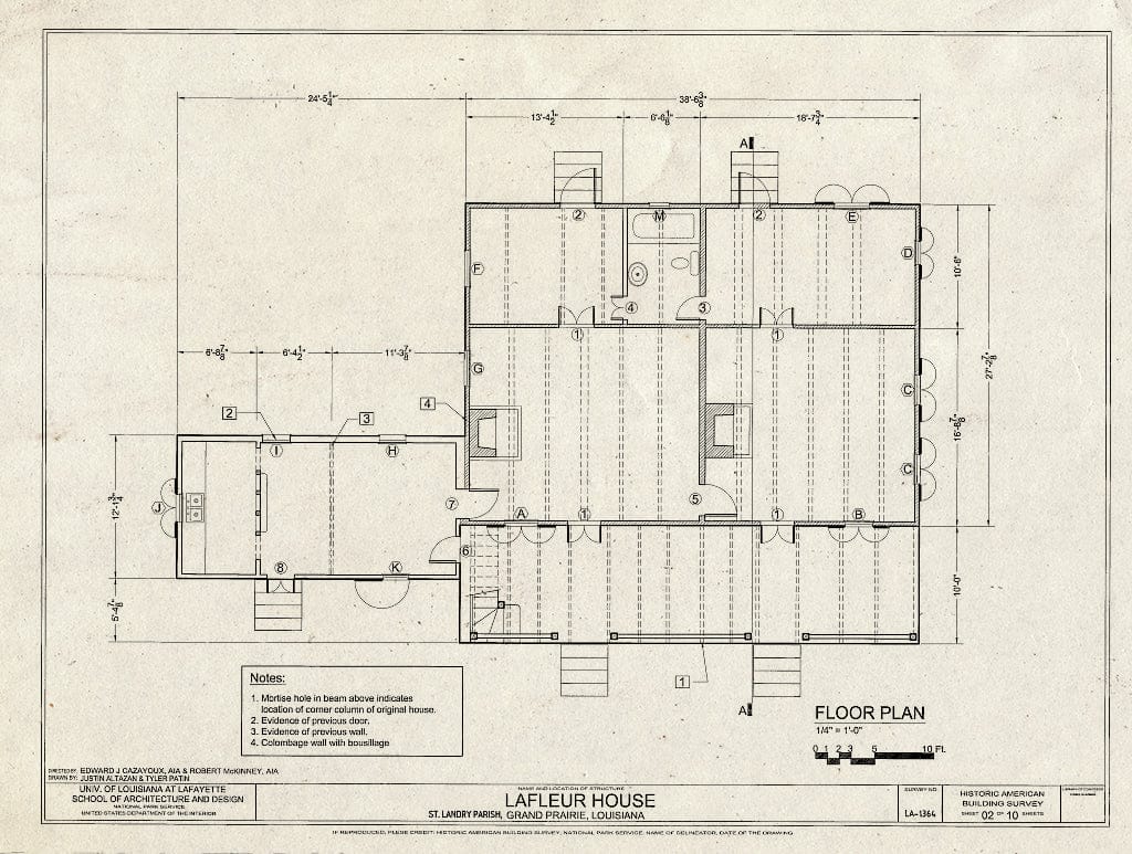 Blueprint Floor Plan - Lafleur House, 753 LA 748, Grand Prairie, St. Landry Parish, LA