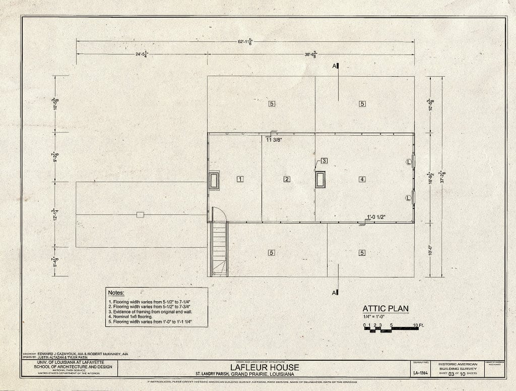 Blueprint Attic Plan - Lafleur House, 753 LA 748, Grand Prairie, St. Landry Parish, LA