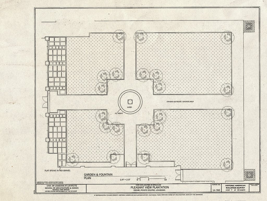 Blueprint Garden & Fountain Plan - Pleasant View Plantation, Oscar, Pointe Coupee Parish, LA