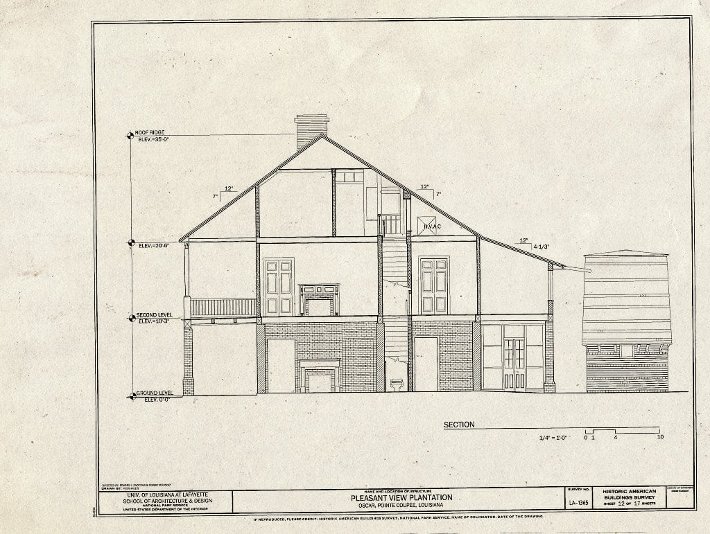 Blueprint Building Section - Pleasant View Plantation, Oscar, Pointe Coupee Parish, LA