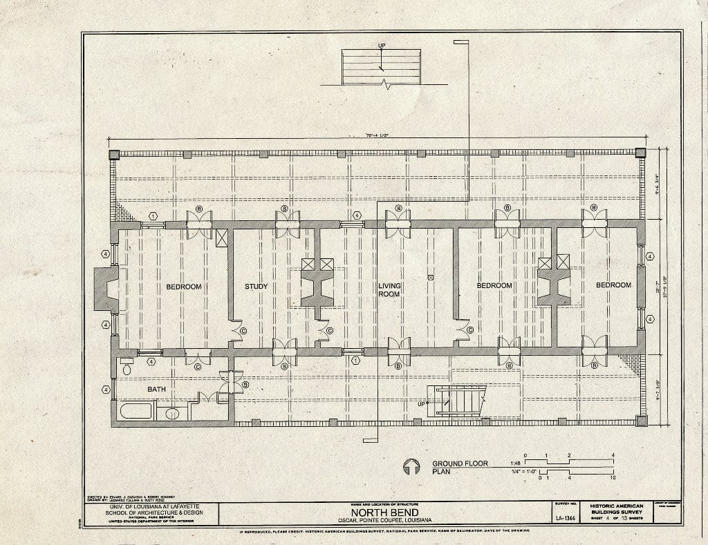 Blueprint Ground Floor Plan - North Bend Plantation, Oscar, Pointe Coupee Parish, LA